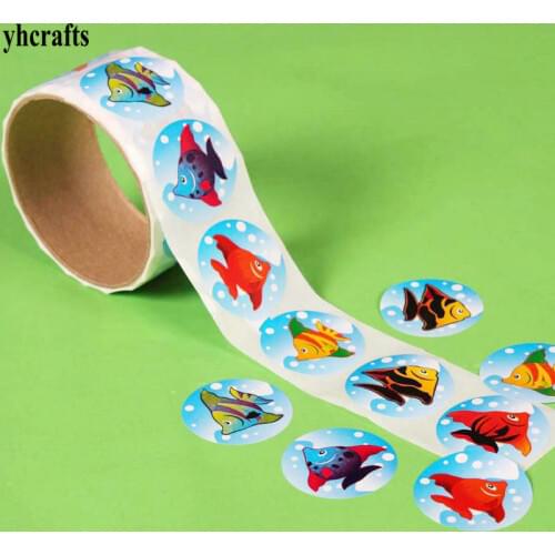 1 Roll(100PCS)/LOT.Tropical fish paper stickers wall ornament Home decoration Activity crafts School reward label Classic toy