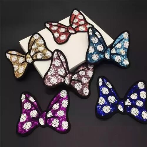 13x11.5cm Multi Colors Sequins Patches Iron-on Bow Sew Patch Sticker Applique Clothing Bag DIY Accessories 12pcs/lot