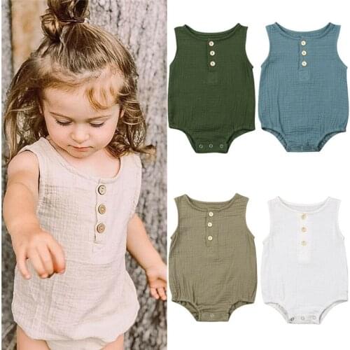 2019 Infant Newborn Toddler Boy Girl Summer Clothes Solid Cotton Romper Jumpsuit Outfit Wholesale