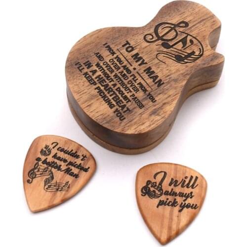 3 Pcs/set Handmade Wooden Guitar Pick Box and Picks Paddles for Guitarist Music Lovers Gifts
