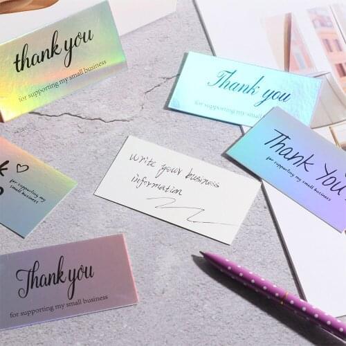 50PCS Reflective Appreciate Cards Thank You For Supporting My Small Business Greeting Postcard Gift Package Card Praise Labels