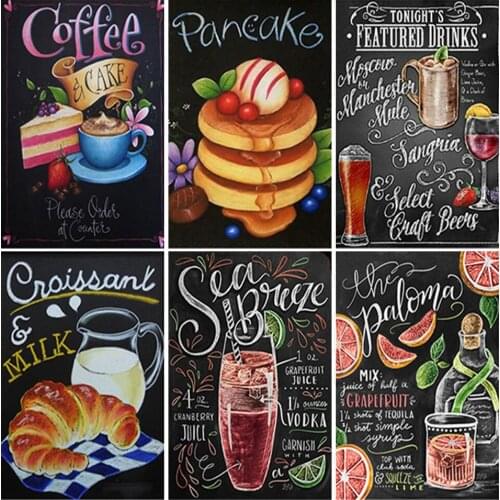 5D Diamond Painting Blackboard Text Drink Menu Full Round Square Diamond Embroidery Cross Stitch Diamond Mosaic Home Decoration