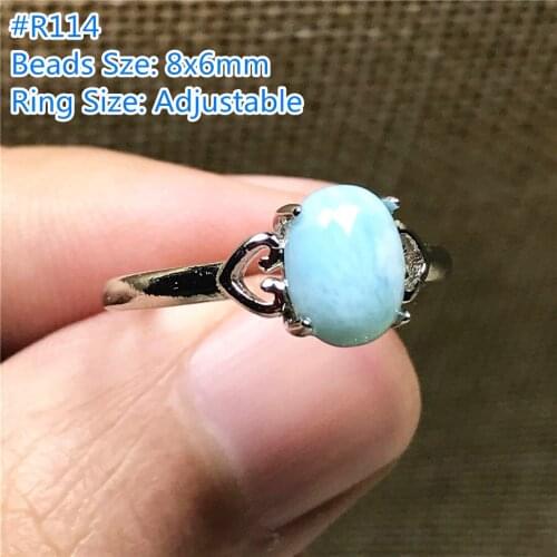 17x13mm Top Natural Blue Larimar Ring Jewelry For Woman Man Oval Beads Silver Dominica Water Pattern Stone Adjustable Ring AAAAA