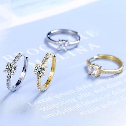 925 Sterling Silver Earrings Classic Four Claw AAA Cubic Zirconia Hoop Earrings for Women Luxury Austrian Crystal Earrings