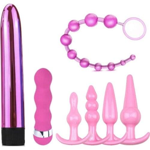 7-Piece Set Anal Plug Vibrator G Spot Vaginal Clitoral Stimulator Massager Sex Toys Butt Plug Tail AV Stick Anal Stretching Toys