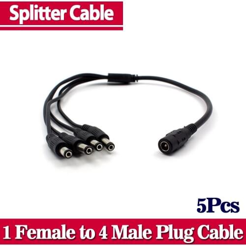 Free Shipping 5pcs DC 1 Female to 4 Male Power Splitter Cable Jack For Camera 5.5*2.1 dc power plug CCTV Accessories,Wholesale