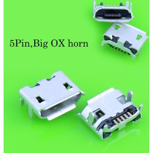 Big Ox horn DIP 2 feet micro usb jack Connector micro usb charging port V8 5pin smd 7.2 with Curling Side For Netbook/ Tablet PC