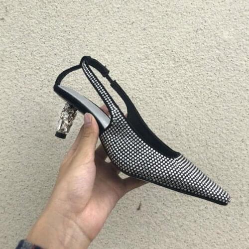 Sandals Women Rhinestone Sandalias Mujer 2020 Luxury Crystal Heels Sandalia Feminina Summer Shoes Women Leather Zapatos De Mujer