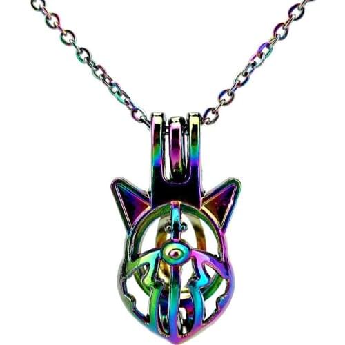 C524 Rainbow Color Cat Cage Pendant Locket Aroma Essential Oil Diffuser Locket Necklace