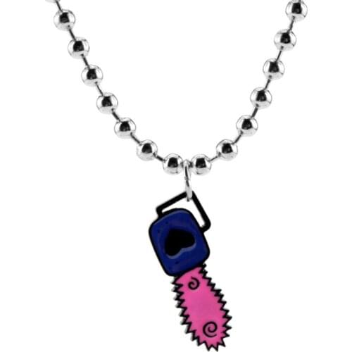 Movie Saw Themed Necklace Fashion Enamel Chainsaw Pendant Beads Chain Necklaces Cute Halloween Gift for Cosplay Party Accessory
