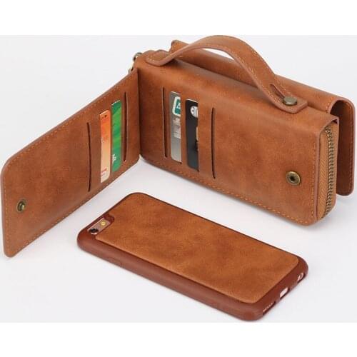 For iphone 12 11 Pro Max xs max 7 8 plus 2 in 1 Card Slot Wallet Holster Leather Case for iphone XR X XS zipper Purse Phone Bag
