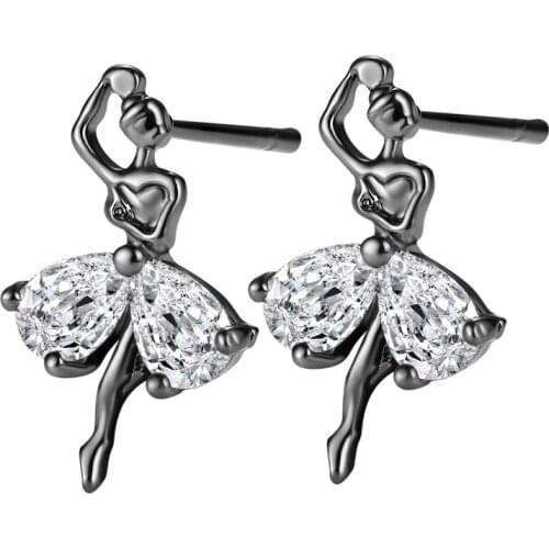 FYM High Quality Fashion Copper Black Color Boho Girl Shape Stud Earrings for Bride Jewelry Earring for Women Party