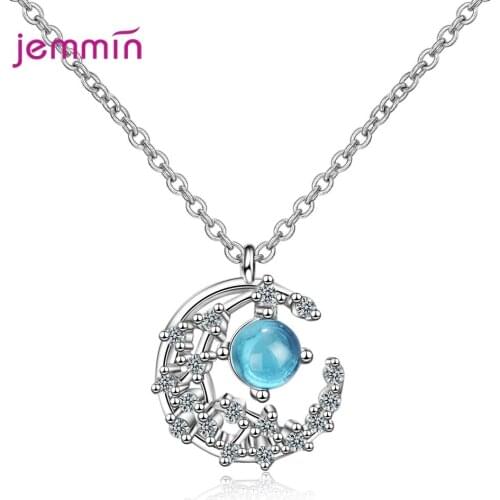 Korean Fashion Women 925 Sterling Silver Crystal Moon Pendant Necklaces New Hot Exquisite Metal Neckalce Jewelry Accessories