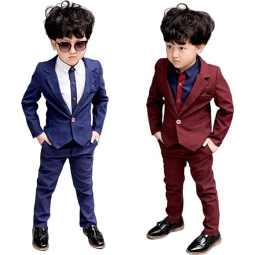 Baby Boys Suits Costume for Boy 2019 Autumn Single Breasted Kids Blazers Boy Suit Formal Wedding Wear Cotton Children Clothing