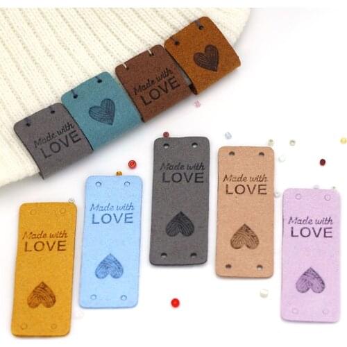 20Pcs Leather Label Handmade With Love Tags For Hats Knitted Handmade Label Decorative Clothes Gifts Bags Sewing Accessories