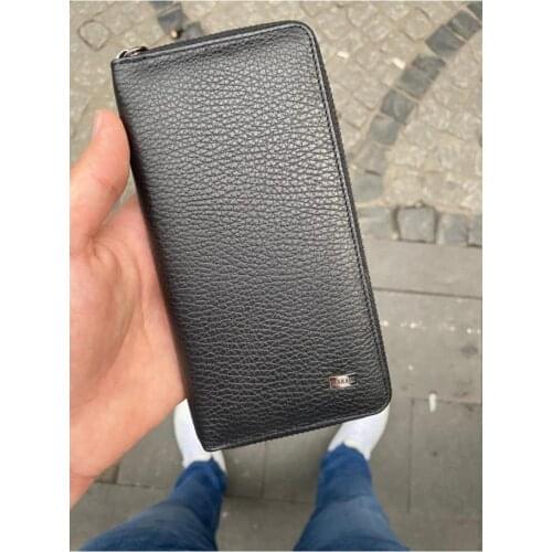 Karali Leather Phone Compartment Black Zipper Genuine Leather Wallet