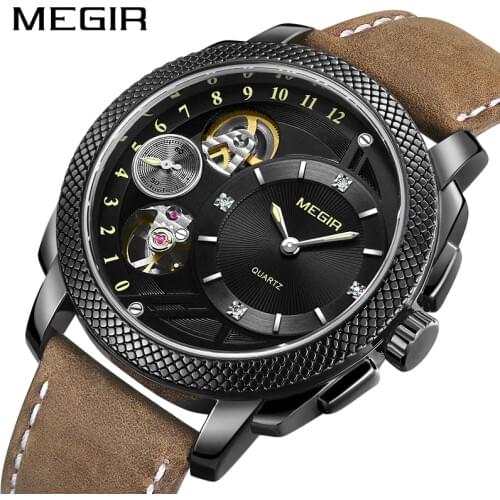 MEGIR Fashion Mens Watches Top Brand Luxury Sport Quartz Wristwatches Leather Army Military Watches Men Clock Erkek Kol Saati