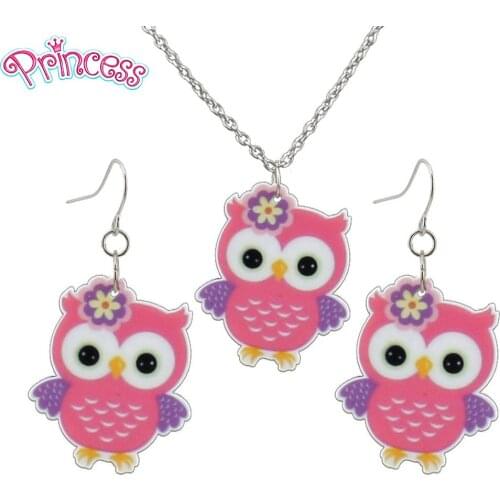 2019 Fashion Girls Kids Gift Jewelry Little Owl Earring Pendant Short Chain Necklace Free Shipping Xma Gift Wholesale KS195-A