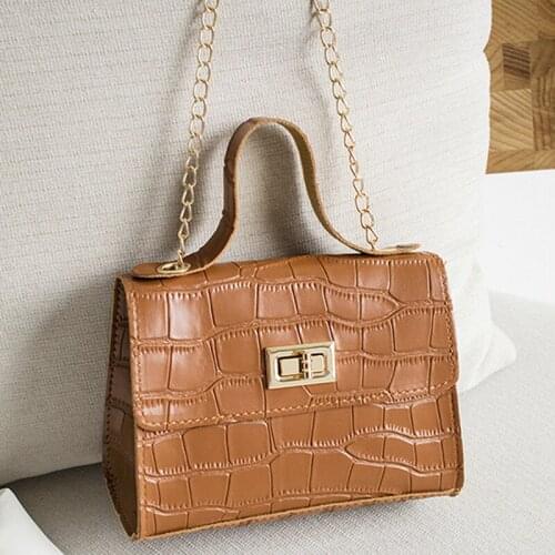 PU Fashion Women Bags 2020 Summer New Crocodile Pattern Handbag Exquisite Shoulder Messenger Chain Lock Small Square Bag