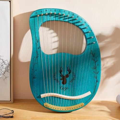 Muslady 16 String Upgraded Lyre Harp Portable Solid Wood Harp String Musical Instrument with Tuning Wrench Clear Blue Lyre Harp