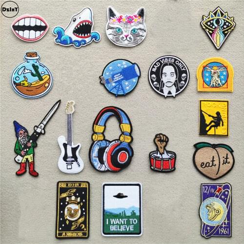 Headset Clothing Patches Iron on Stripes Spaceship for Badges Guitar Sticker on Clothes Embroidery UFO Alien Appliques