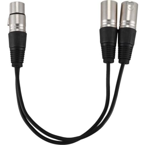 New 3pin XLR FEMALE jack to dual 2 MALE plug Y SPLITTER cable adaptor 1 ft cord