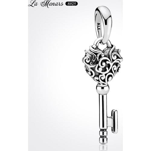 La Menars New Heart Door Key Bead Charm Fit Original Pandora Charm Bracelet Genuine 925 Sterling Silver For Women Jewelry