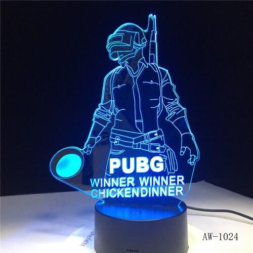 3D World Hot FPS Game Player Unknowns Battlegrounds Lamp PUBG Winner Chicken Dinner Pan 7 Colors Change LED Light Gift AW-1024