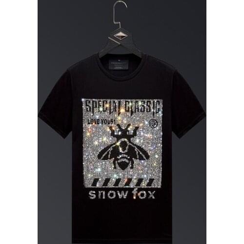 Plus Size 2021 Fashion Bee Rhinestones T Shirts Man Short Sleeve Streetwear O Neck Slim Summer Tshirts Men Camiseta Masculina