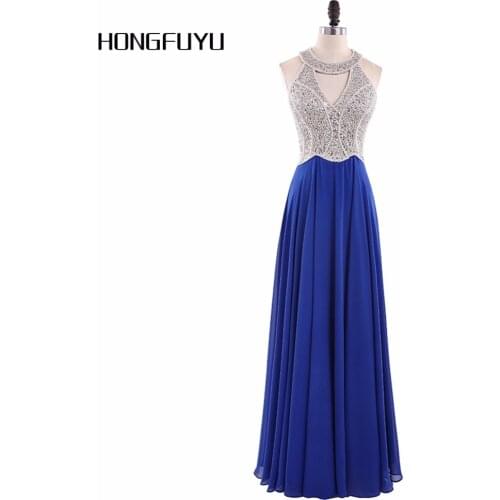 Real Picture Custom Made O Neck A Line Long Prom Dresses 2019 Chiffon Sleeveless Beading Floor Length Prom Dresses HFY62001