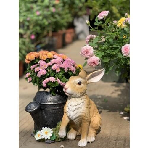 Garden Decoration Animals Outdoor Resin Simulation Rabbit Kindergarten Villa Kettle Flower Pot Landscape Ornaments