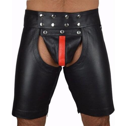 Sexy wetlook Faux Leather lingerie hot exotic Men latex leggings PVC Bondage Open Cortch Shorts gay fetish trousers costume Pant