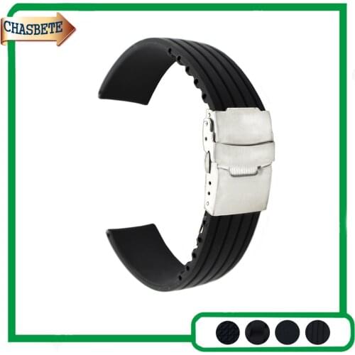 Silicone Rubber Watch Band for Fossil Watchband 18mm 20mm 22mm 24mm Men Women Resin Strap Belt Wrist Loop Bracelet Black + Pin