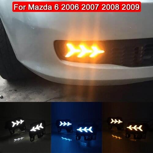 Front Bumper LED DRL Daytime Running Lamp Blue Night Light Dynamic Amber Turn Signal Lights For Mazda 6 2006 2007 2008 2009