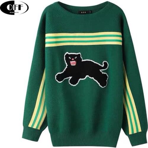 Celebrity Autumn Winter Sweaters Stripe Cartoon Cat Long Sleeve Loose Lady Pullovers Casual Man And wWomen Knitted Tops Female