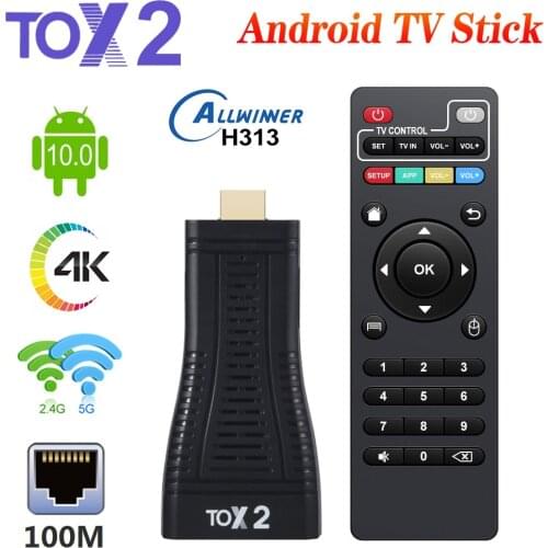 TOX2 Smart Android 10 TV Box Allwinner H313 Quad Core 2GB 16GB TvBox 2.4G/5G WiFi 100M BT5.0 Set Top Box HD TV Stick PK TOX1