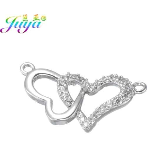 Juya Women Charm Bracelets Pendant Necklace Make Up Material Cz Heart Shape DIY Jewelry Connector Charms Accessories