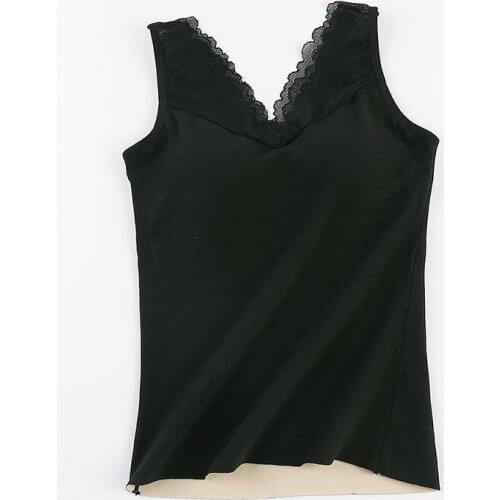 Women 2021 Autumn Winter Fashion Warm Bottoming Tops Female Lace V-neck Vest Tops Ladies Solid Color Slim Sleeveless Tops E145