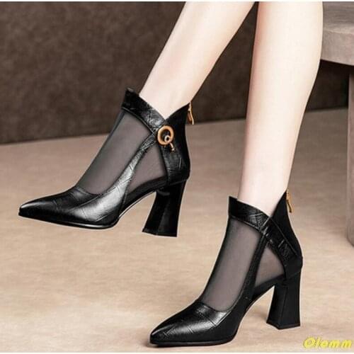 Spring Women casual Sandal High Thick Heel Sexy Zipper Toe Lady Shoes Zapatos De Mujer Blancos Tacon Rode Pumps Sexy Shoe