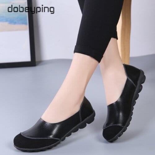 New Women Flats 2020 Spring Autumn Woman Loafers Genuine Leather Female Shoes Slip On Walking Womens Shoe Plush Size 35-44