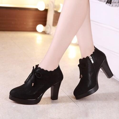 Plus Size 32-43 Block Heel Deep Mouth Platform Shoes Women Pumps 2021 Fall Black High Heels Shoes Ladies Office Party Shoe