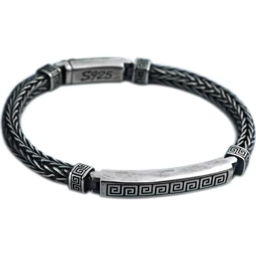 925 Sterling silver colour men Charm bracelet Braided Bracelet Thai Silver colour Bracelet Women Jewelry