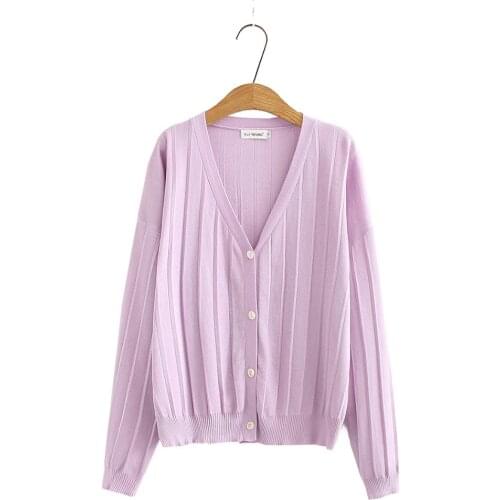 Plus size V neck long sleeve women loose Cardigan sweaters 2021 autumn winter casual ladies Lavender black knitted tops female