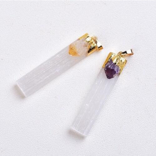 1PC Natural Amethyst Citrine Selenite Plaster Pendant Rock Mineral Specimen Jewelry Reiki Healing Stone Add Charm Gifts Souvenir