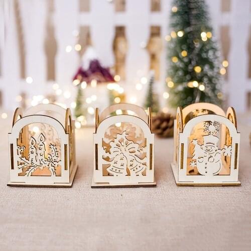 Wood Candlestick Candle Holder Christmas Decorative Lanterns With Hanging Star Christmas Tree Decoration Wedding Home Decor Gift