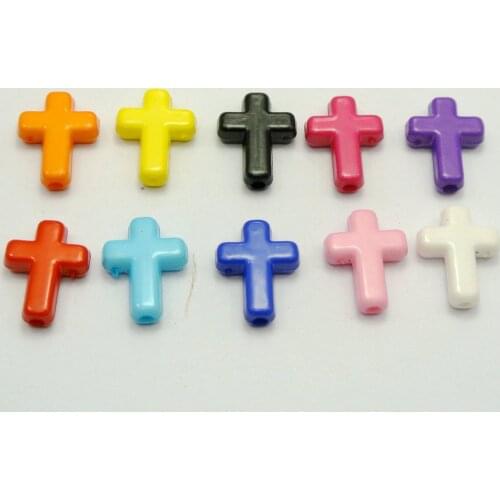 100 pcs Mixed Bubblegum Color Acrylic Cross Charm Beads 16X12mm fashion diy Accessories F0202