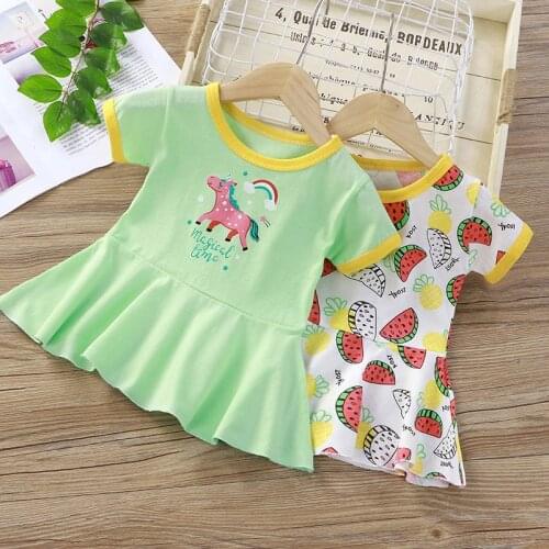 2021 Summer Girls Princess Dress Childrens Cotton New Fashion Cartoon Short Sleeve Skirt Girls Clothes