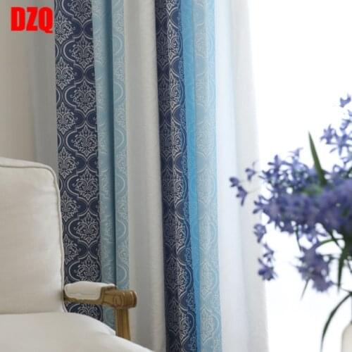 2021 new Modern Simple European Classic Pattern Jacquard Suede Plain Striped Mediterranean Blue Curtains for Living Room Bedroom