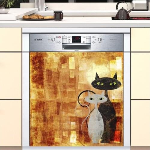 3D Cute Cats Cartoon SelfAdhesive Refrigerator Dishwasher Door Sticker Wallpaper wall sticker Kitchen wallpaper Poster