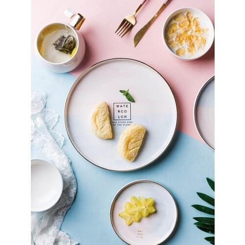 6 inch dinner plates Europe style pigmented ceramic round home kitchen cutlery dishes and plates food container rice bowl cups